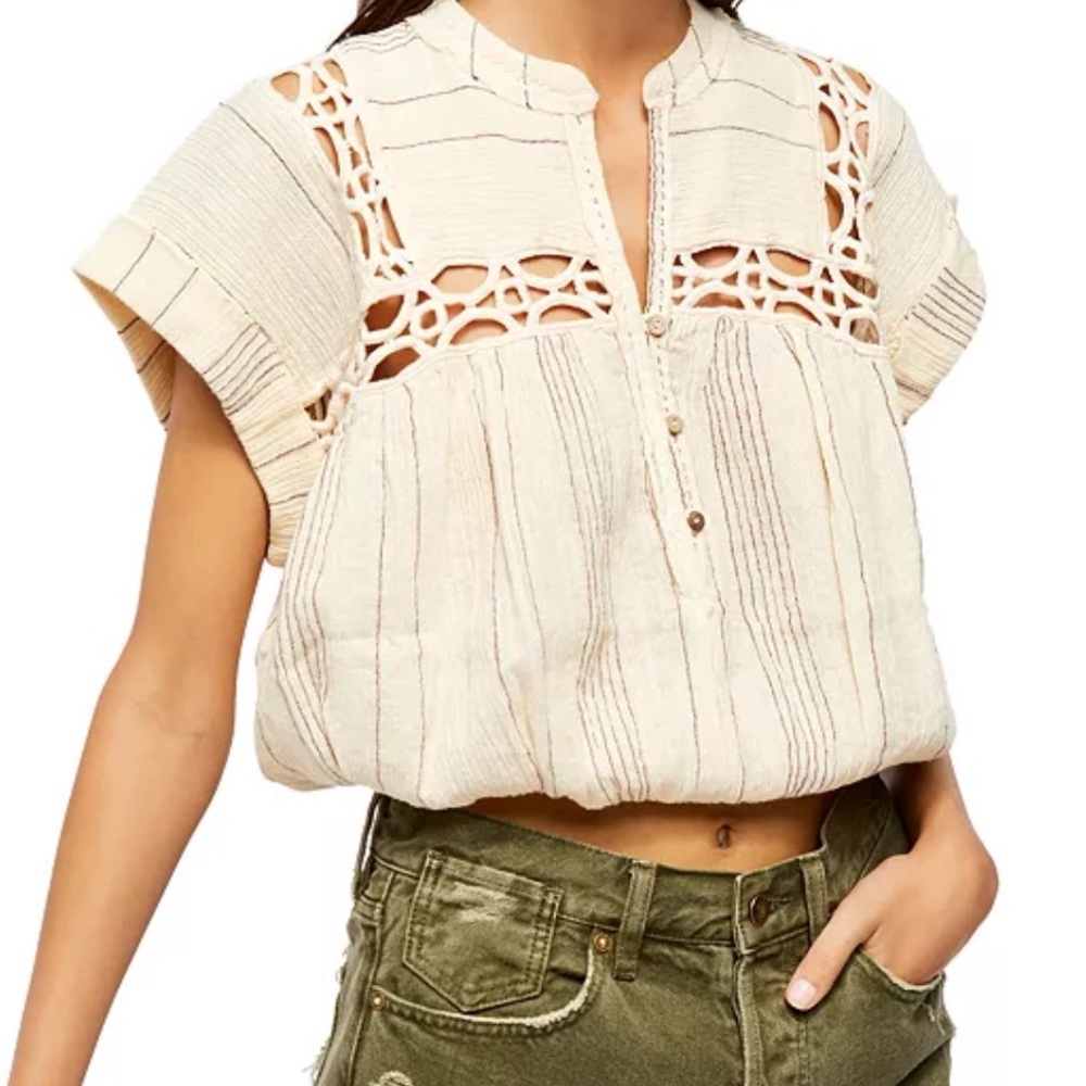 Free People Cedar Lace Pullover Top in Cream